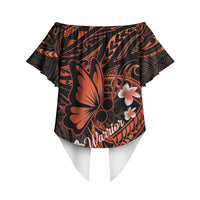 Polynesia Leukemia Awareness Month Off Shoulder Wrap Waist Top Warrior Butterfly Polynesian Orange Ribbon LT14 - Polynesian Pride