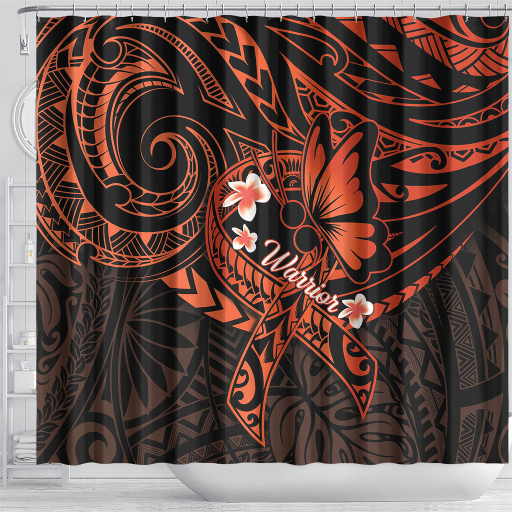 Polynesia Leukemia Awareness Month Shower Curtain Warrior Butterfly Polynesian Orange Ribbon LT14 - Polynesian Pride