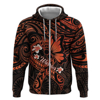 Polynesia Leukemia Awareness Month Zip Hoodie Warrior Butterfly Polynesian Orange Ribbon LT14 Zip Hoodie Orange - Polynesian Pride
