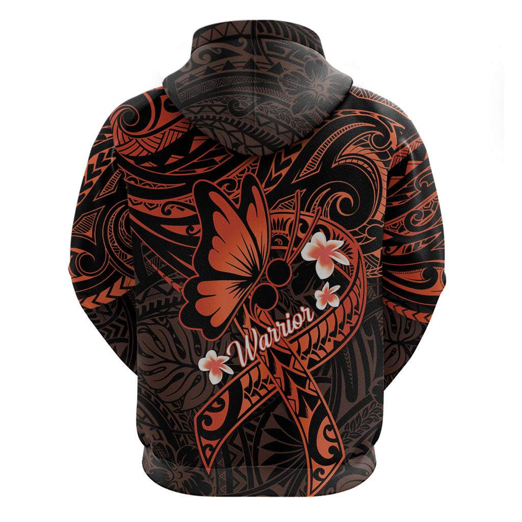 Polynesia Leukemia Awareness Month Zip Hoodie Warrior Butterfly Polynesian Orange Ribbon LT14 - Polynesian Pride