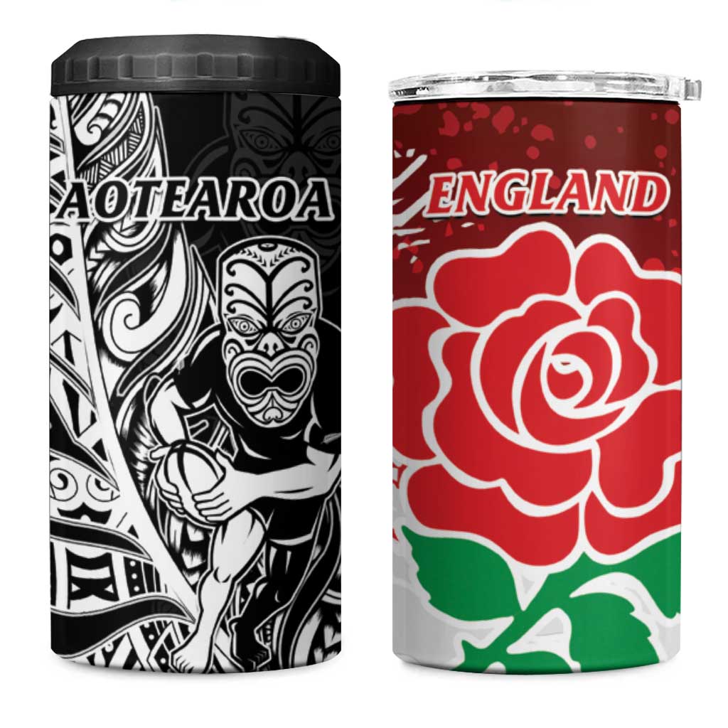 New Zealand And England Rugby 4 in 1 Can Cooler Tumbler World Cup All Black Combine Red Roses LT14 One Size: 16 oz Black - Polynesian Pride