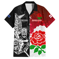 New Zealand And England Rugby Family Matching Puletasi Dress and Hawaiian Shirt 2023 World Cup All Black Combine Red Roses LT14 Dad's Shirt - Short Sleeve Black - Polynesian Pride