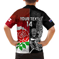 Custom New Zealand And England Rugby Family Matching Puletasi Dress and Hawaiian Shirt 2023 World Cup All Black Combine Red Roses LT14 - Polynesian Pride