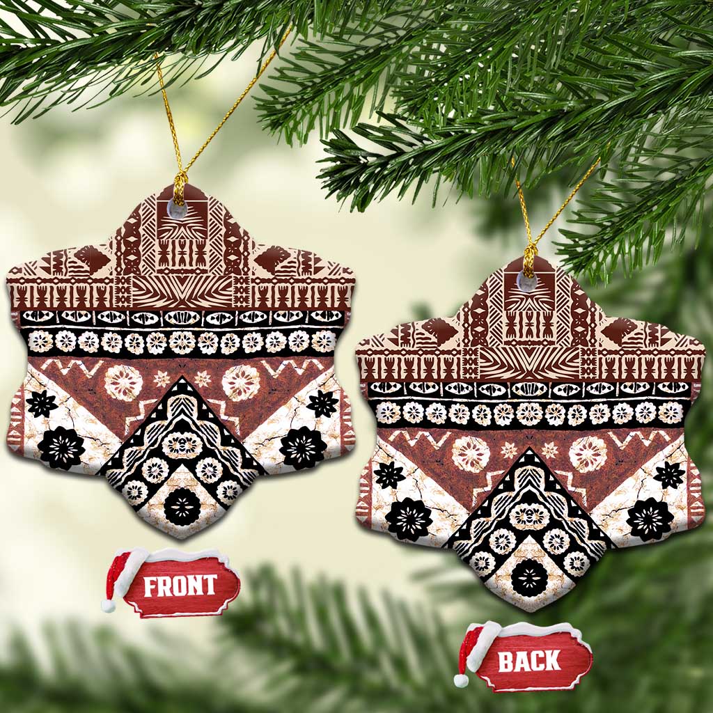 Brown Bula Fiji Ceramic Ornament Unique Masi Tapa Pattern