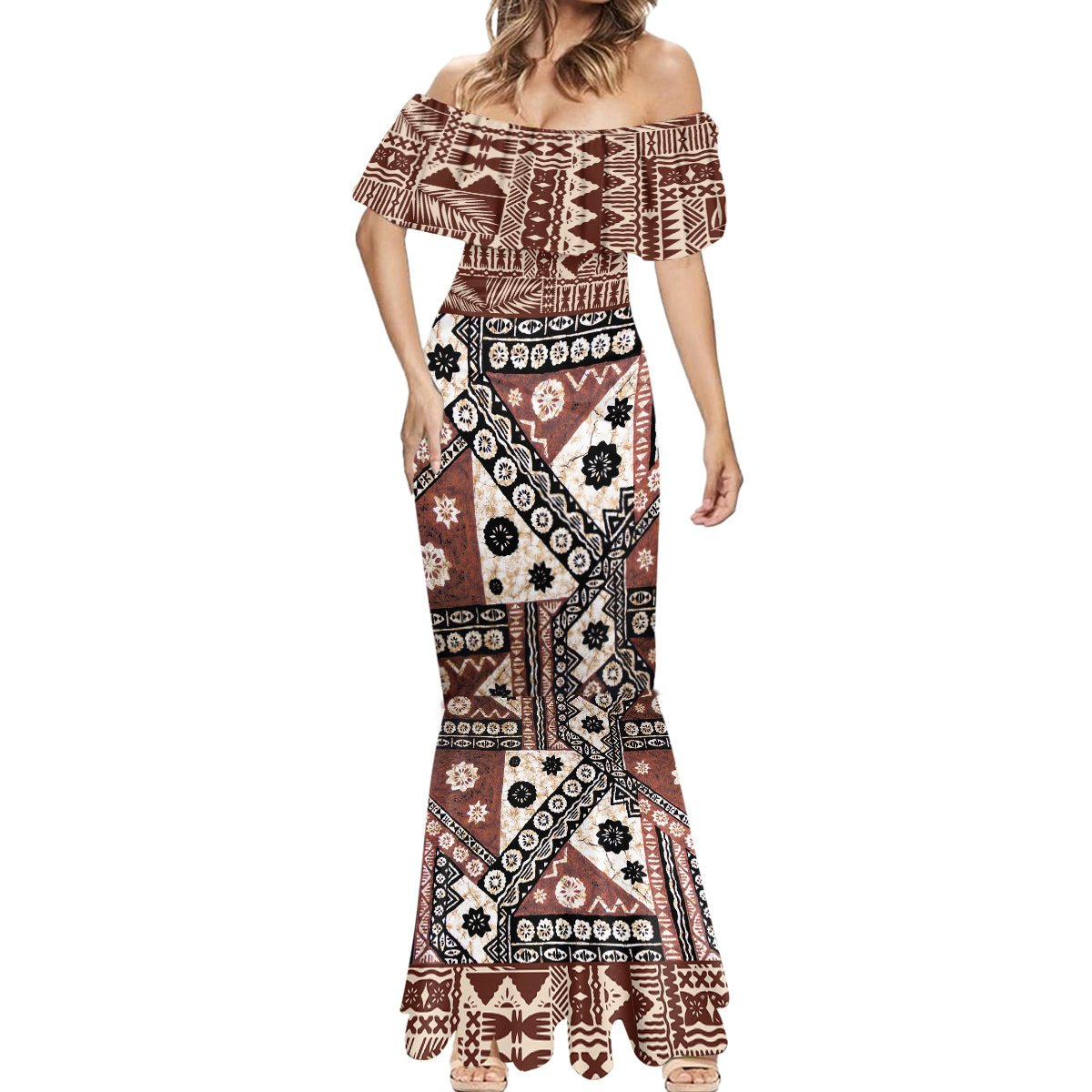 Bula Fiji Mermaid Dress Unique Masi Tapa Pattern LT14 - Polynesian Pride