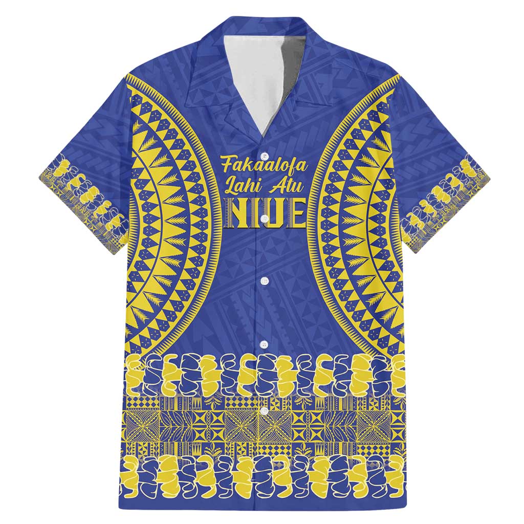 Fakaalofa Lahi Atu Niue Family Matching Mermaid Dress and Hawaiian Shirt Siapo Pattern With Puakenikeni LT14 Dad's Shirt - Short Sleeve Blue - Polynesian Pride