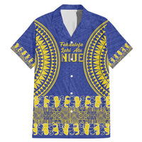 Fakaalofa Lahi Atu Niue Family Matching Mermaid Dress and Hawaiian Shirt Siapo Pattern With Puakenikeni LT14 Dad's Shirt - Short Sleeve Blue - Polynesian Pride