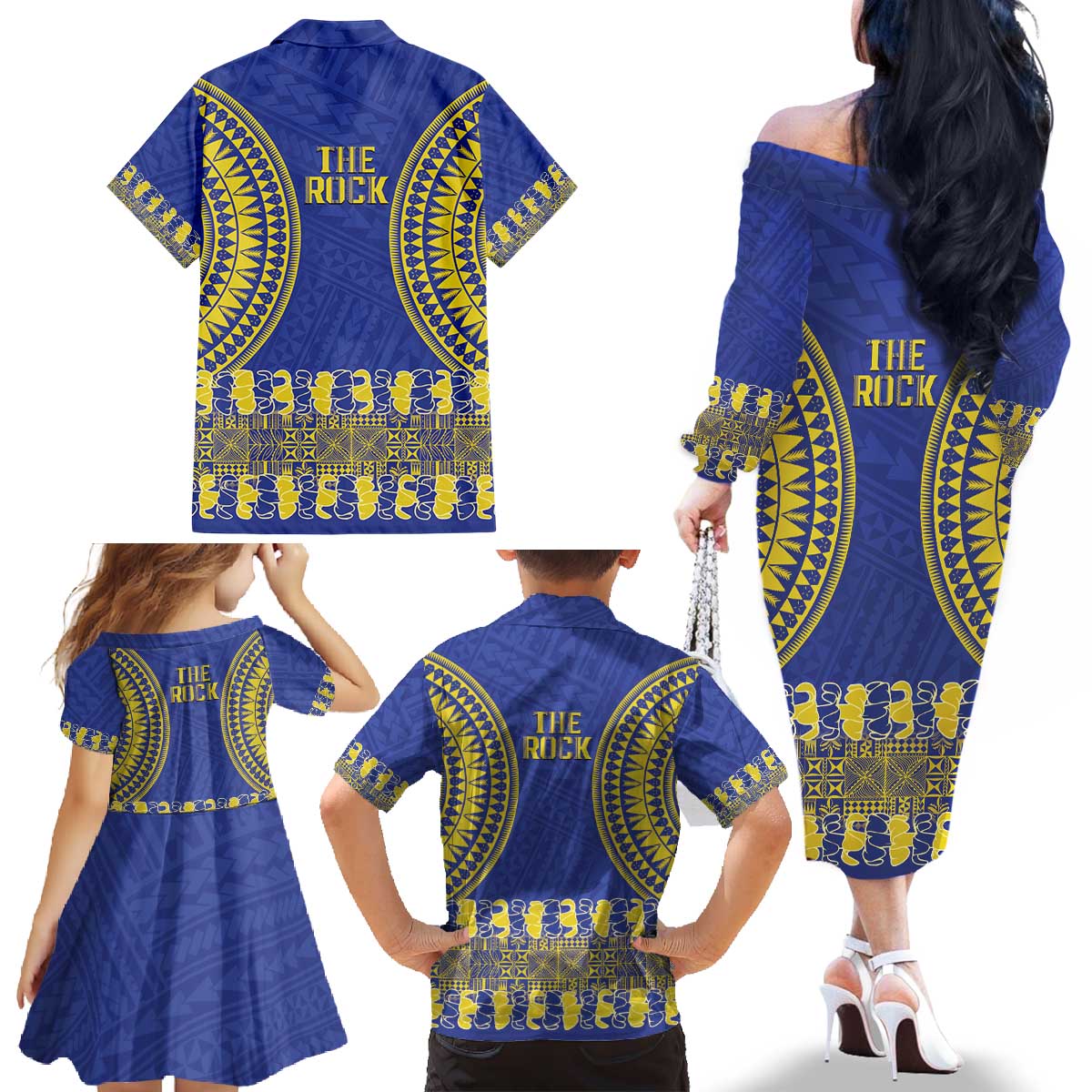 Fakaalofa Lahi Atu Niue Family Matching Off The Shoulder Long Sleeve Dress and Hawaiian Shirt Siapo Pattern With Puakenikeni LT14 - Polynesian Pride