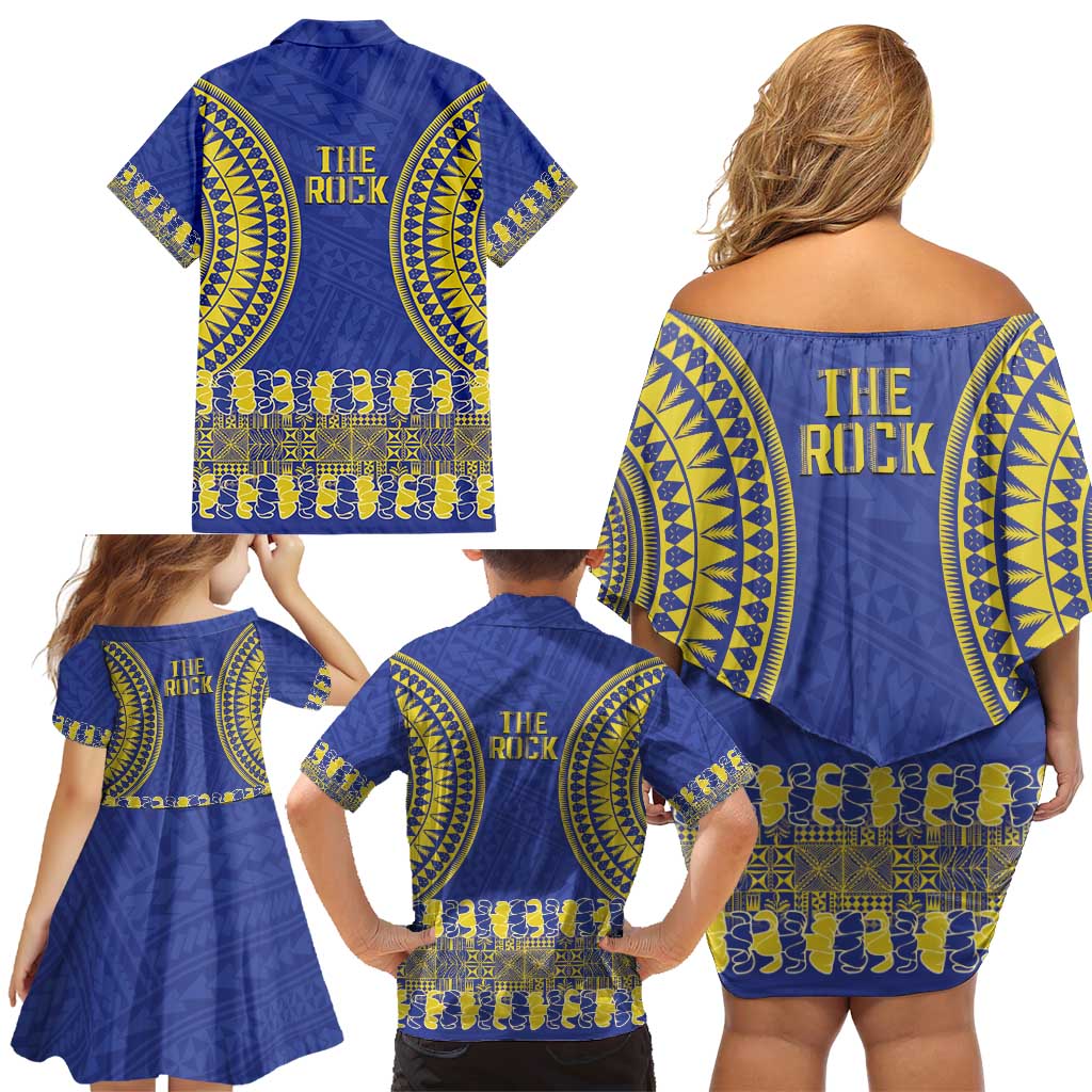 Fakaalofa Lahi Atu Niue Family Matching Off Shoulder Short Dress and Hawaiian Shirt Siapo Pattern With Puakenikeni LT14 - Polynesian Pride