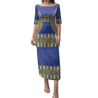 Fakaalofa Lahi Atu Niue Family Matching Puletasi and Hawaiian Shirt Siapo Pattern With Puakenikeni LT14 Mom's Dress Blue - Polynesian Pride