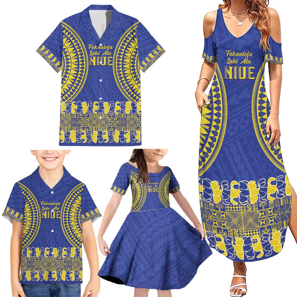 Fakaalofa Lahi Atu Niue Family Matching Summer Maxi Dress and Hawaiian Shirt Siapo Pattern With Puakenikeni LT14 - Polynesian Pride