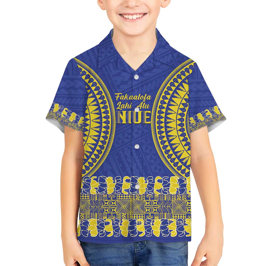 Fakaalofa Lahi Atu Niue Family Matching Summer Maxi Dress and Hawaiian Shirt Siapo Pattern With Puakenikeni LT14 Son's Shirt Blue - Polynesian Pride