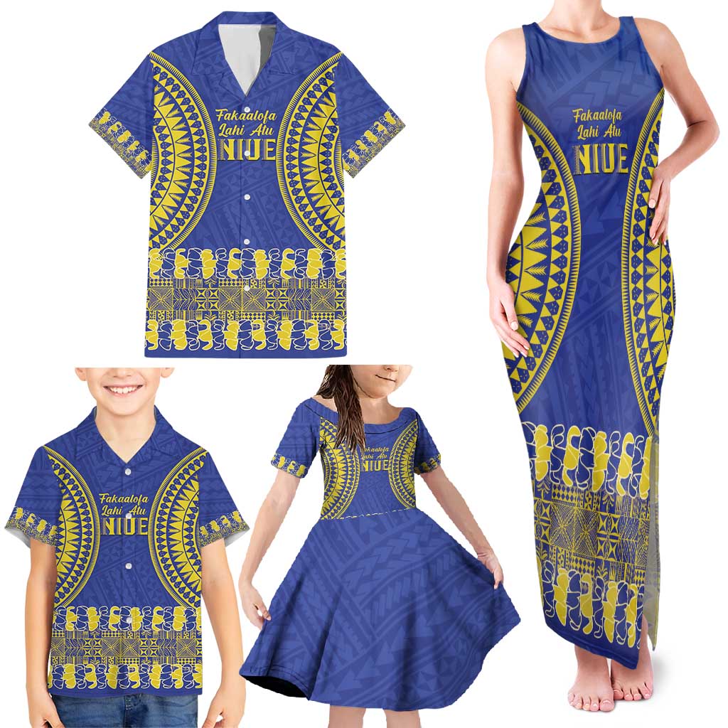 Fakaalofa Lahi Atu Niue Family Matching Tank Maxi Dress and Hawaiian Shirt Siapo Pattern With Puakenikeni LT14 - Polynesian Pride