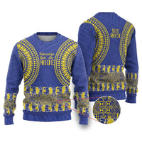 Fakaalofa Lahi Atu Niue Ugly Christmas Sweater Siapo Pattern With Puakenikeni LT14 Blue - Polynesian Pride