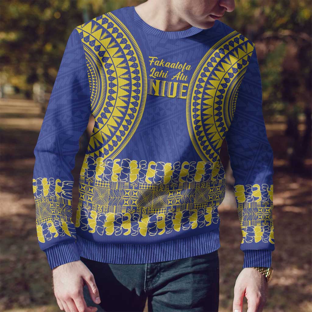 Fakaalofa Lahi Atu Niue Ugly Christmas Sweater Siapo Pattern With Puakenikeni LT14 - Polynesian Pride