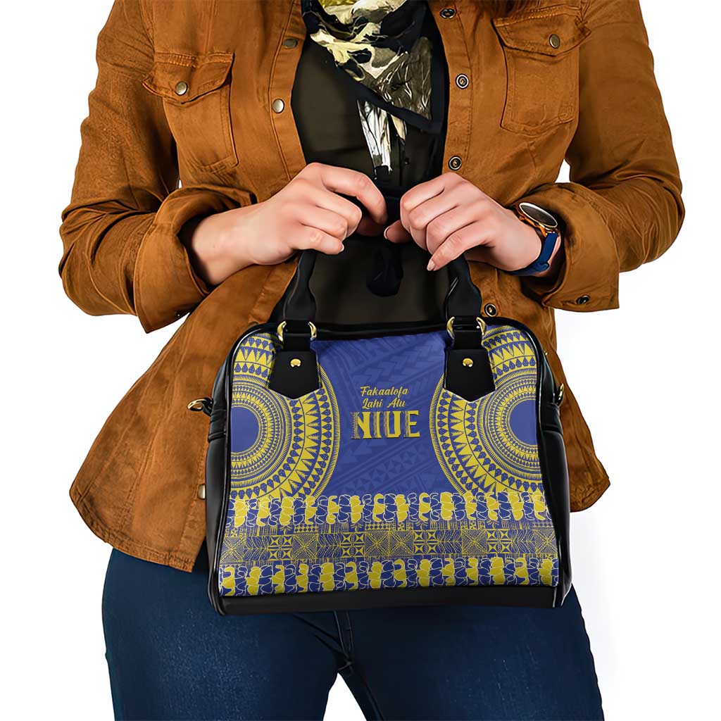 Fakaalofa Lahi Atu Niue Shoulder Handbag Siapo Pattern With Puakenikeni