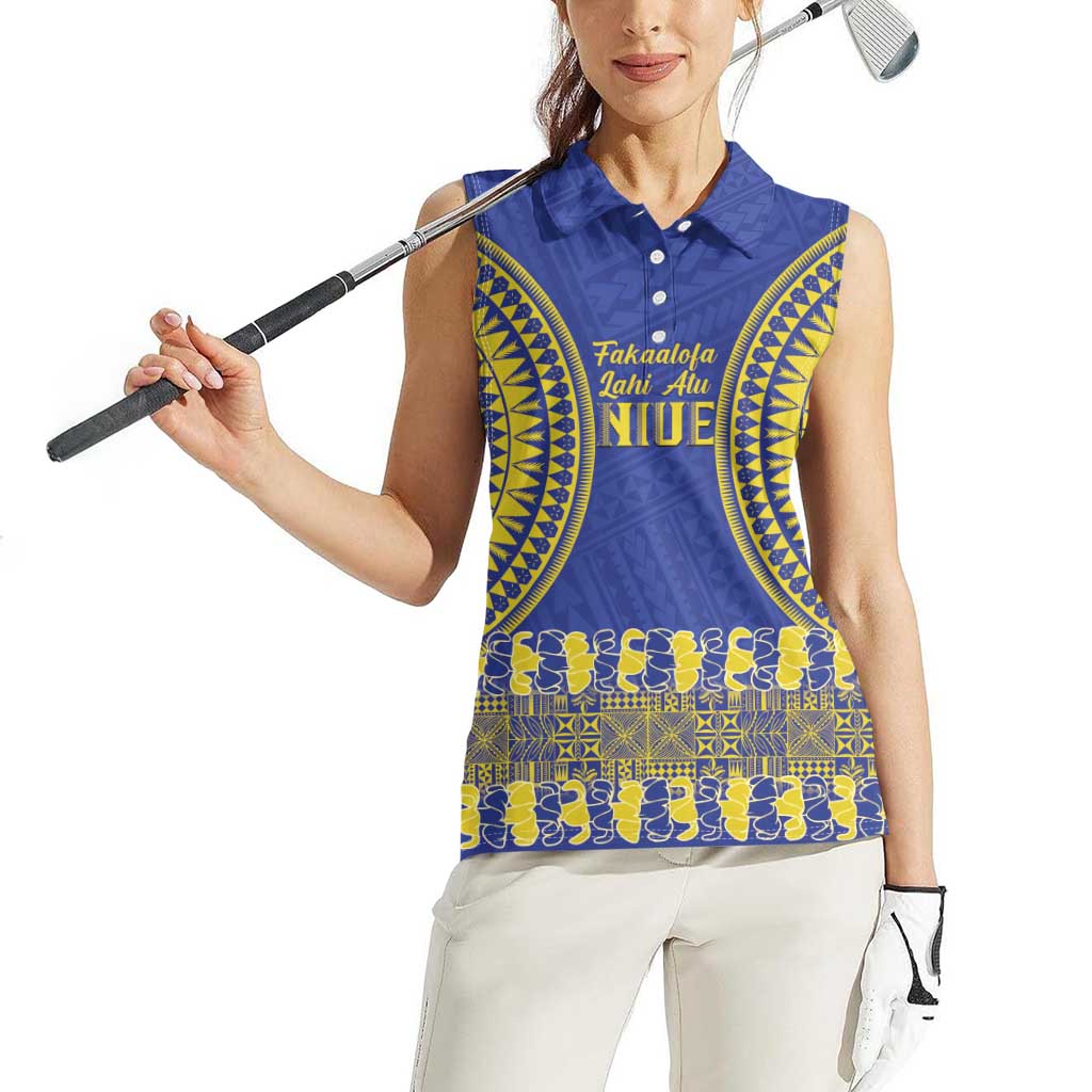 Fakaalofa Lahi Atu Niue Women Sleeveless Polo Shirt Siapo Pattern With Puakenikeni