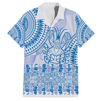 Niue Language Week Family Matching Long Sleeve Bodycon Dress and Hawaiian Shirt The Rock Coconut Crab - Siapo Blue Pastel LT14 Dad's Shirt - Short Sleeve Blue - Polynesian Pride