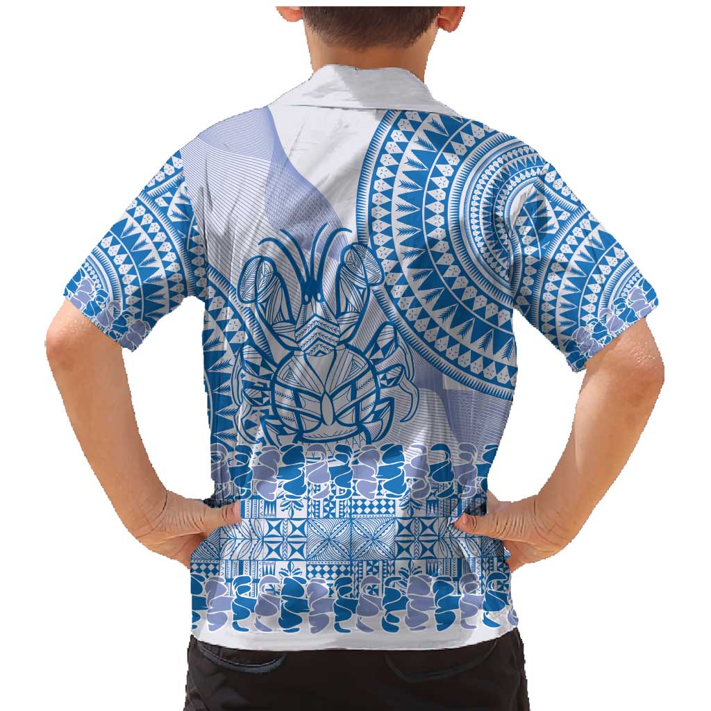 Niue Language Week Family Matching Mermaid Dress and Hawaiian Shirt The Rock Coconut Crab - Siapo Blue Pastel LT14 - Polynesian Pride