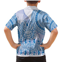 Niue Language Week Family Matching Mermaid Dress and Hawaiian Shirt The Rock Coconut Crab - Siapo Blue Pastel LT14 - Polynesian Pride