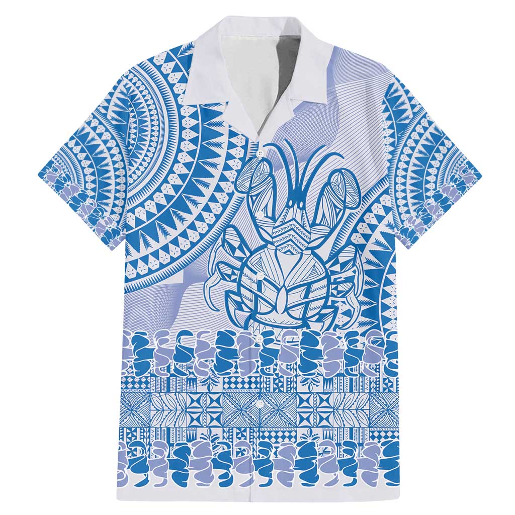 Niue Language Week Family Matching Mermaid Dress and Hawaiian Shirt The Rock Coconut Crab - Siapo Blue Pastel LT14 Dad's Shirt - Short Sleeve Blue - Polynesian Pride
