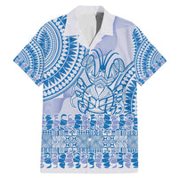 Niue Language Week Family Matching Mermaid Dress and Hawaiian Shirt The Rock Coconut Crab - Siapo Blue Pastel LT14 Dad's Shirt - Short Sleeve Blue - Polynesian Pride