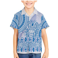 Niue Language Week Family Matching Mermaid Dress and Hawaiian Shirt The Rock Coconut Crab - Siapo Blue Pastel LT14 Son's Shirt Blue - Polynesian Pride