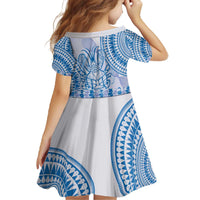 Niue Language Week Family Matching Off The Shoulder Long Sleeve Dress and Hawaiian Shirt The Rock Coconut Crab - Siapo Blue Pastel LT14 - Polynesian Pride