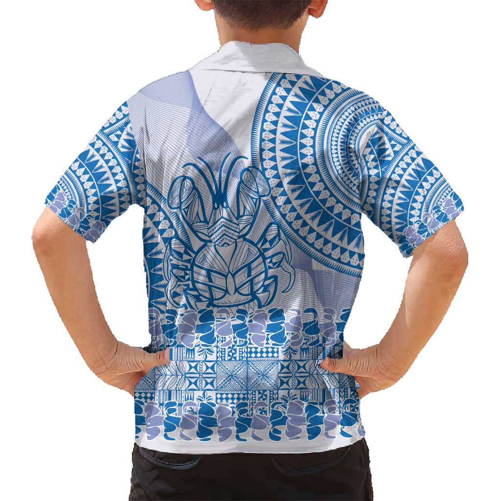 Niue Language Week Family Matching Off Shoulder Maxi Dress and Hawaiian Shirt The Rock Coconut Crab - Siapo Blue Pastel LT14 - Polynesian Pride