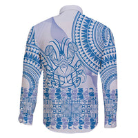 Niue Language Week Family Matching Off Shoulder Maxi Dress and Hawaiian Shirt The Rock Coconut Crab - Siapo Blue Pastel LT14 - Polynesian Pride