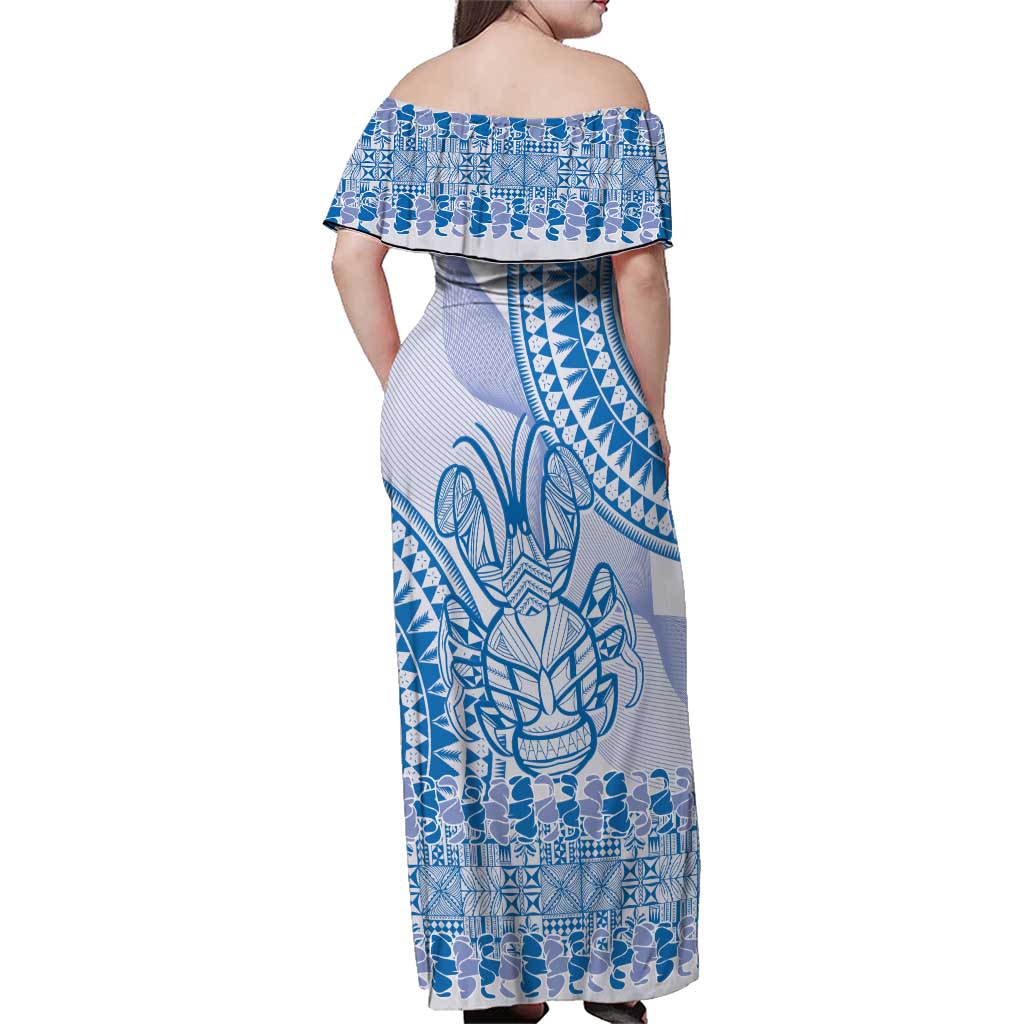 Niue Language Week Family Matching Off Shoulder Maxi Dress and Hawaiian Shirt The Rock Coconut Crab - Siapo Blue Pastel LT14 - Polynesian Pride