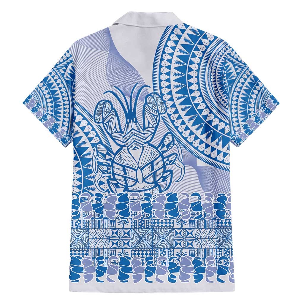 Niue Language Week Family Matching Off Shoulder Short Dress and Hawaiian Shirt The Rock Coconut Crab - Siapo Blue Pastel LT14 - Polynesian Pride