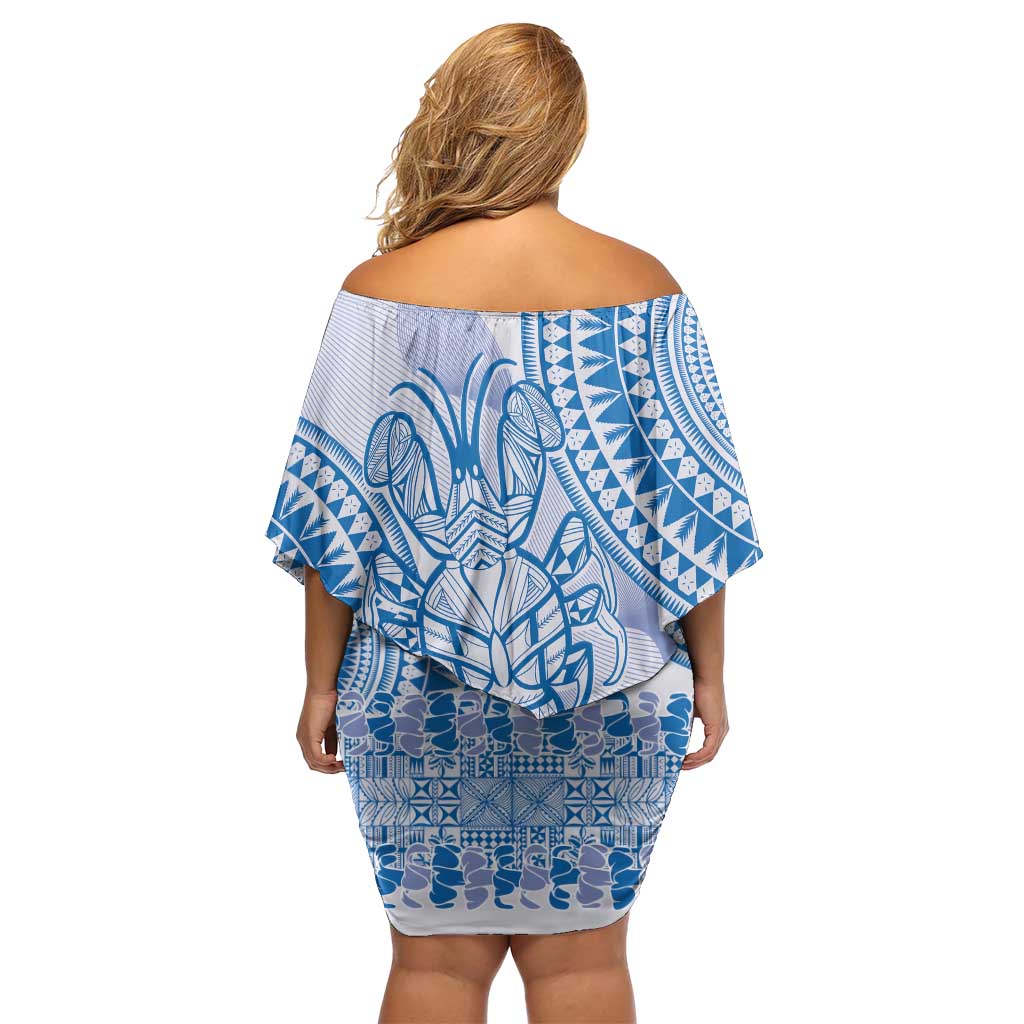 Niue Language Week Family Matching Off Shoulder Short Dress and Hawaiian Shirt The Rock Coconut Crab - Siapo Blue Pastel LT14 - Polynesian Pride