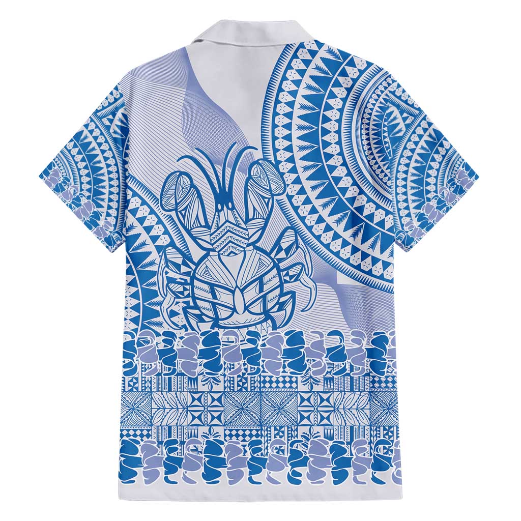 Niue Language Week Family Matching Short Sleeve Bodycon Dress and Hawaiian Shirt The Rock Coconut Crab - Siapo Blue Pastel LT14 - Polynesian Pride