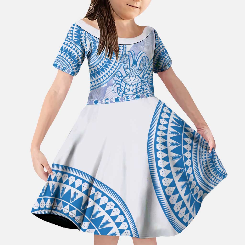 Niue Language Week Family Matching Tank Maxi Dress and Hawaiian Shirt The Rock Coconut Crab - Siapo Blue Pastel LT14 Daughter's Dress Blue - Polynesian Pride