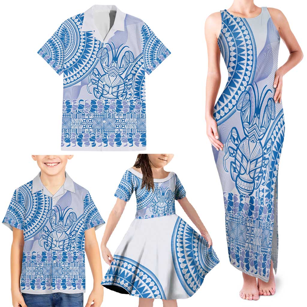 Niue Language Week Family Matching Tank Maxi Dress and Hawaiian Shirt The Rock Coconut Crab - Siapo Blue Pastel LT14 - Polynesian Pride