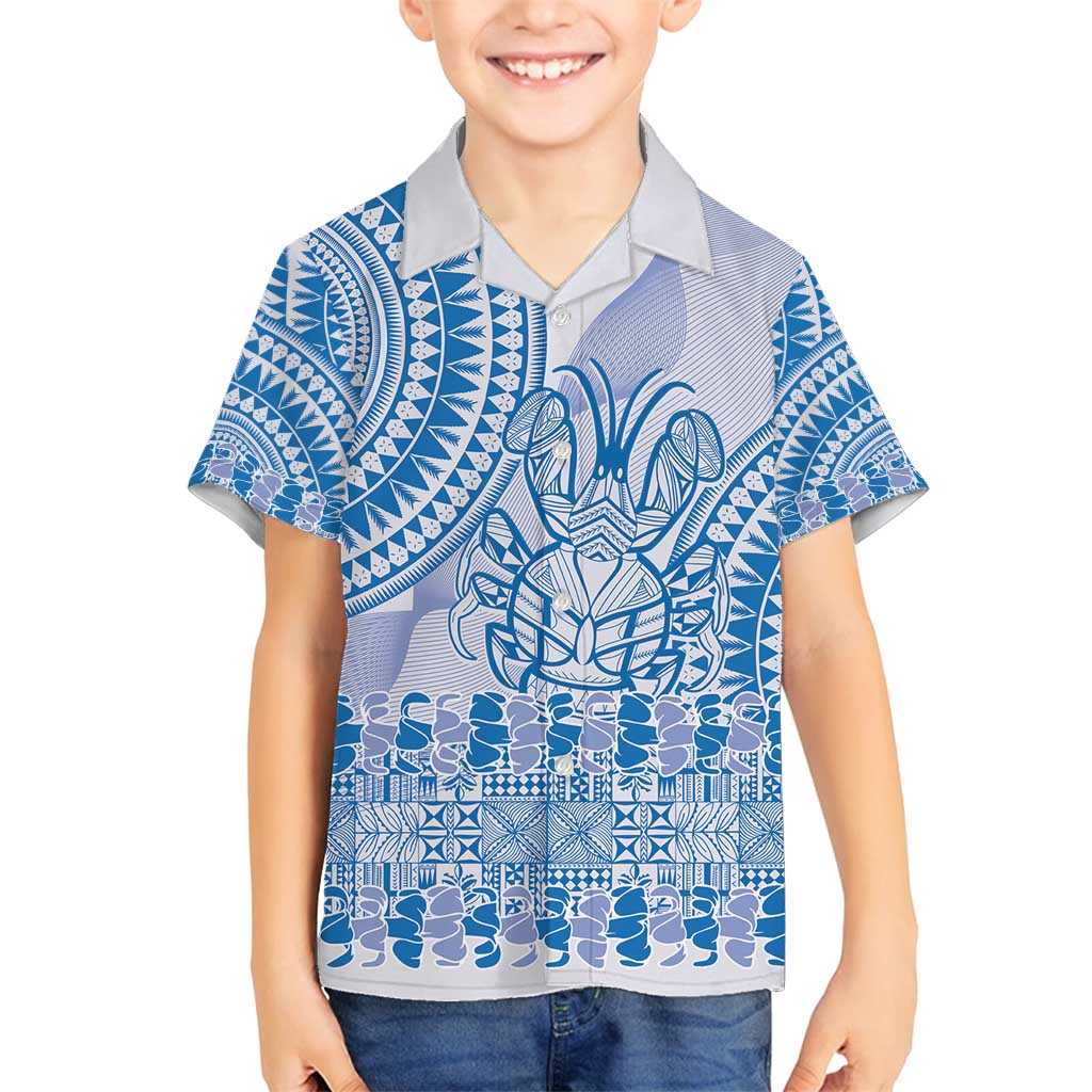 Niue Language Week Family Matching Tank Maxi Dress and Hawaiian Shirt The Rock Coconut Crab - Siapo Blue Pastel LT14 Son's Shirt Blue - Polynesian Pride
