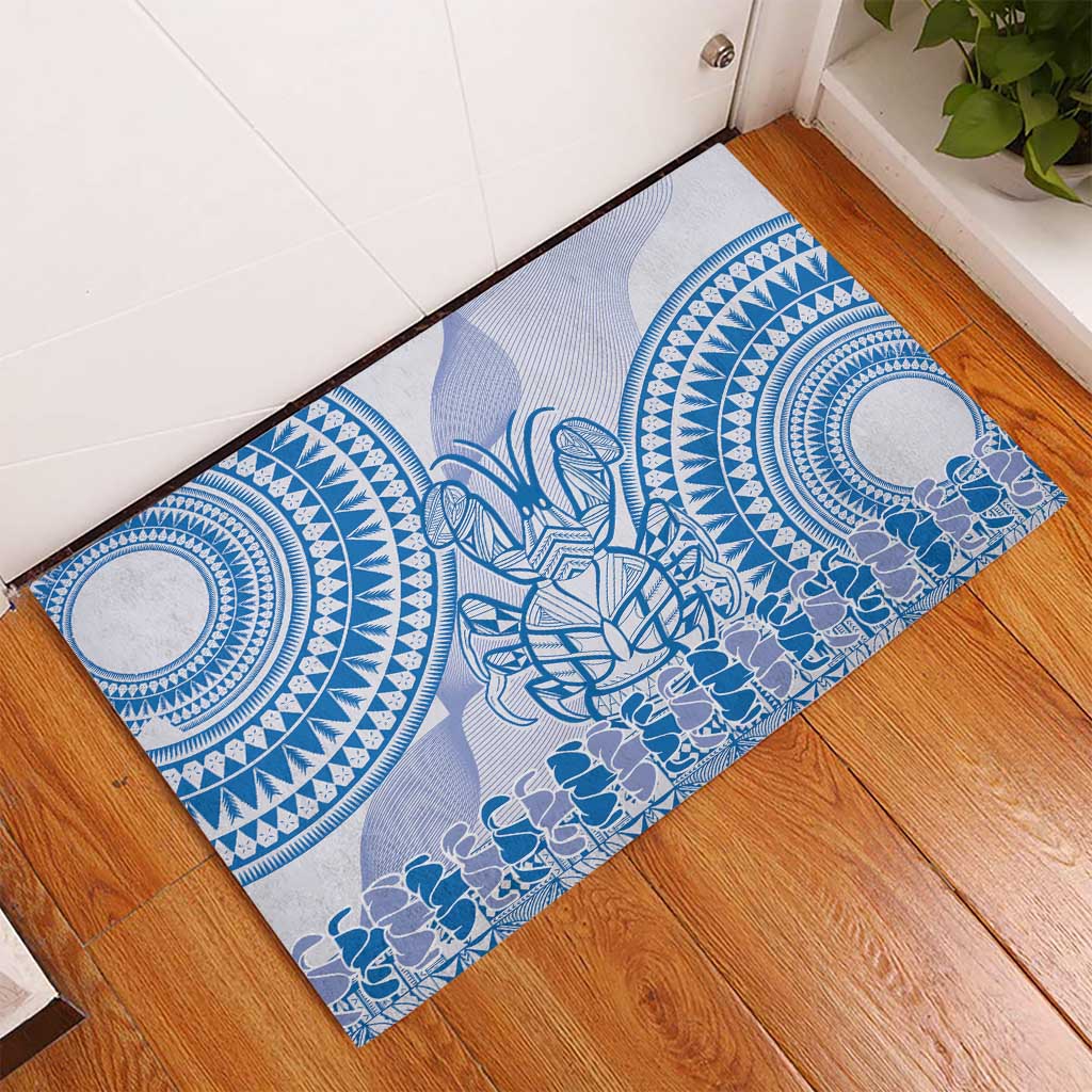 Niue Language Week Rubber Doormat The Rock Coconut Crab - Siapo Blue Pastel LT14 - Polynesian Pride