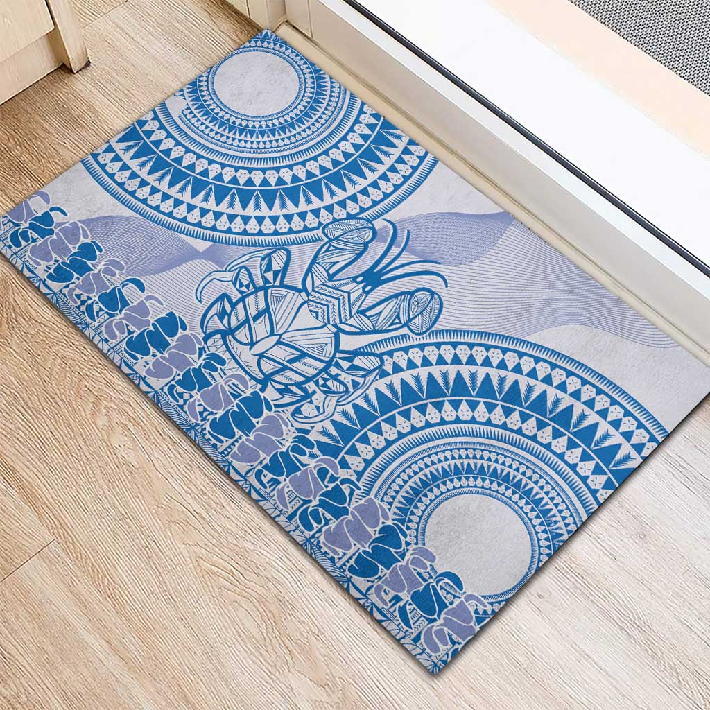 Niue Language Week Rubber Doormat The Rock Coconut Crab - Siapo Blue Pastel LT14 - Polynesian Pride