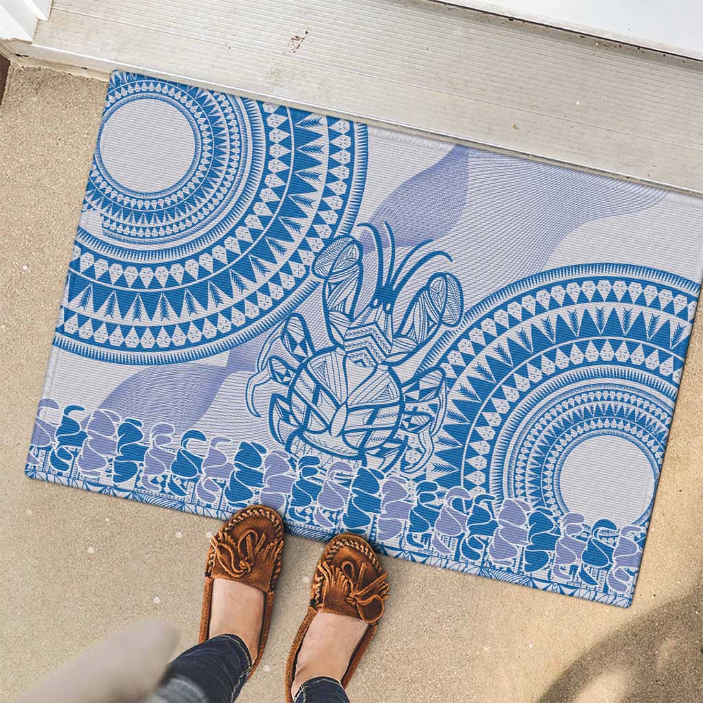 Niue Language Week Rubber Doormat The Rock Coconut Crab - Siapo Blue Pastel LT14 - Polynesian Pride