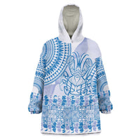 Niue Language Week Wearable Blanket Hoodie The Rock Coconut Crab - Siapo Blue Pastel