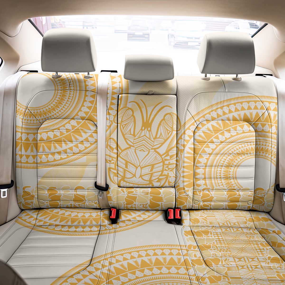 Niue Language Week Back Car Seat Cover The Rock Coconut Crab - Siapo Gold Pastel LT14 - Polynesian Pride