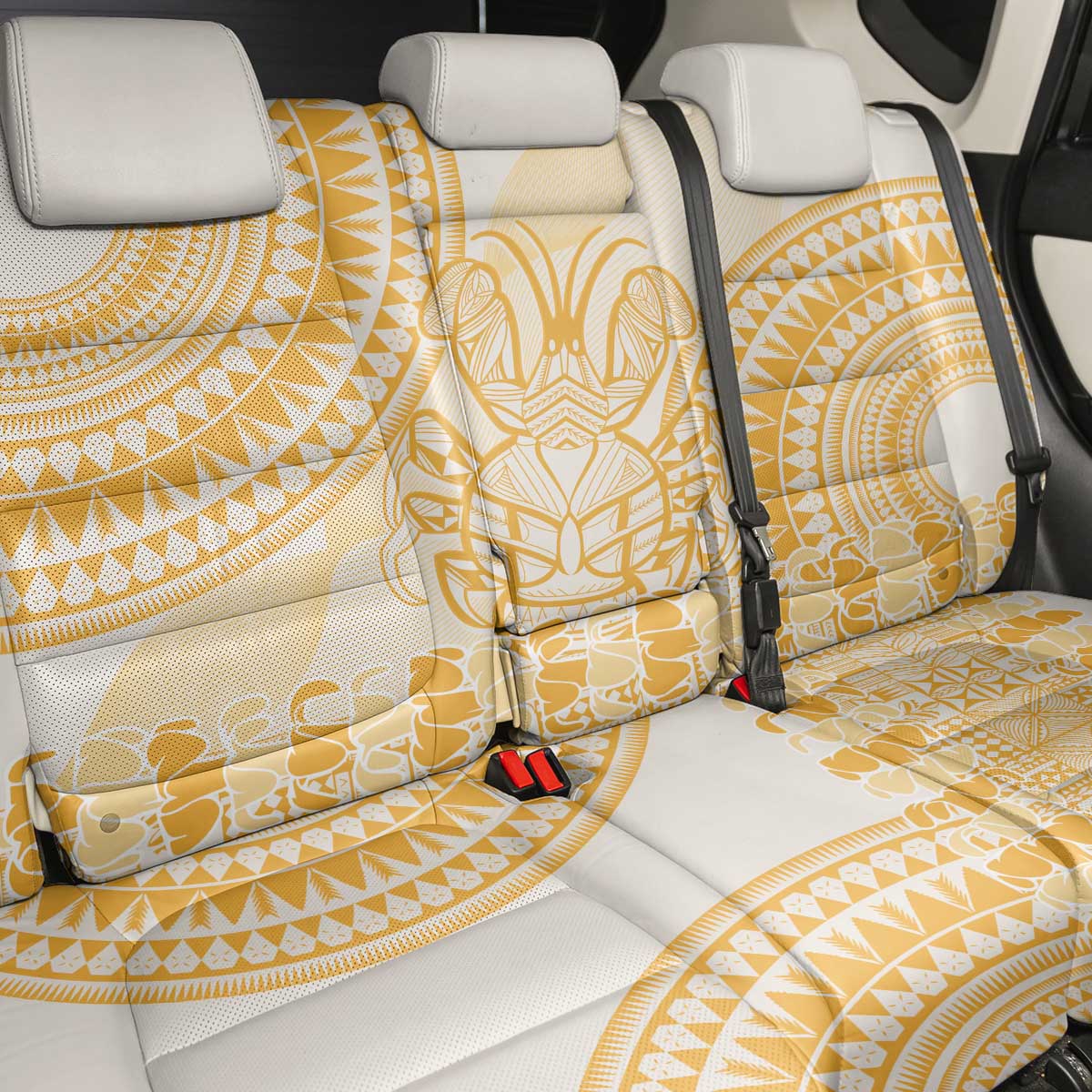 Niue Language Week Back Car Seat Cover The Rock Coconut Crab - Siapo Gold Pastel LT14 - Polynesian Pride