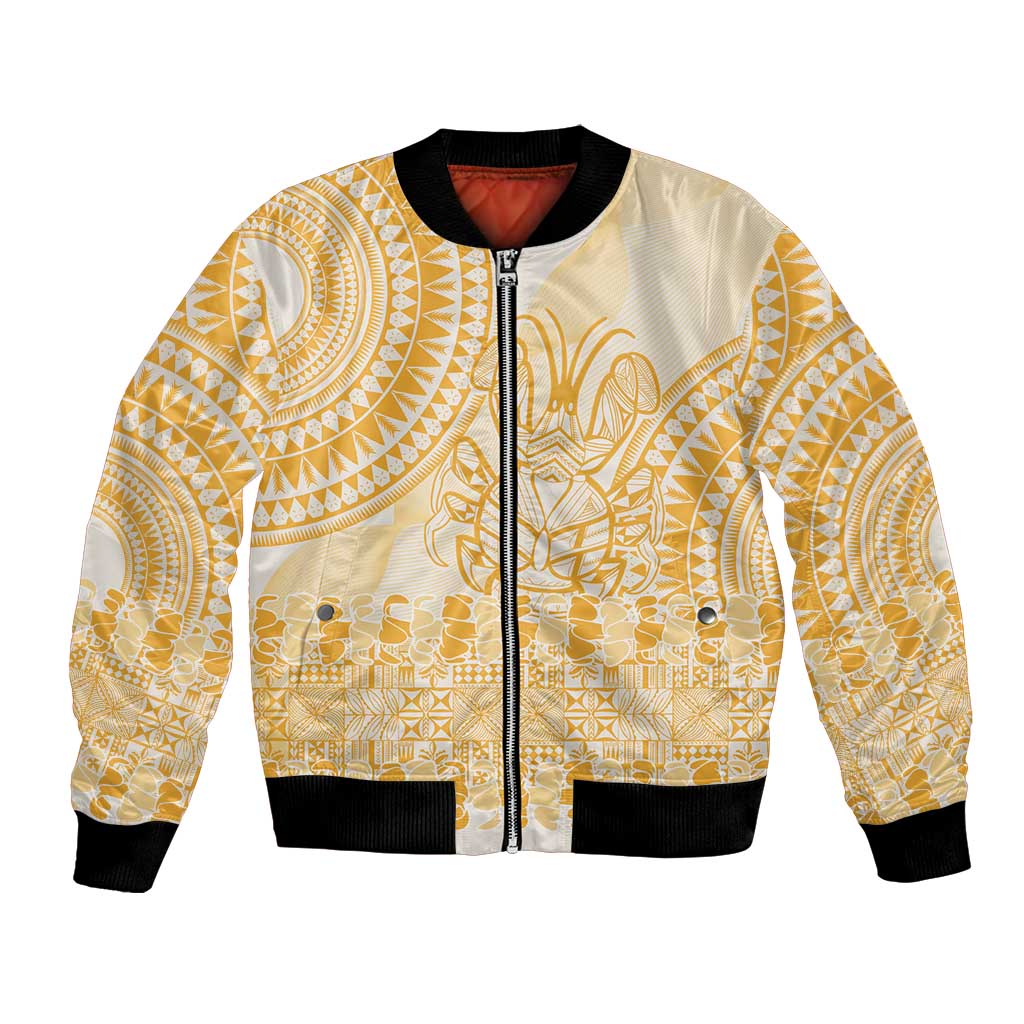 Niue Language Week Bomber Jacket The Rock Coconut Crab - Siapo Gold Pastel