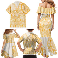 Niue Language Week Family Matching Mermaid Dress and Hawaiian Shirt The Rock Coconut Crab - Siapo Gold Pastel LT14 - Polynesian Pride