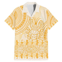 Niue Language Week Family Matching Mermaid Dress and Hawaiian Shirt The Rock Coconut Crab - Siapo Gold Pastel LT14 Dad's Shirt - Short Sleeve Gold - Polynesian Pride