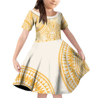 Niue Language Week Family Matching Off Shoulder Short Dress and Hawaiian Shirt The Rock Coconut Crab - Siapo Gold Pastel LT14 Daughter's Dress Gold - Polynesian Pride