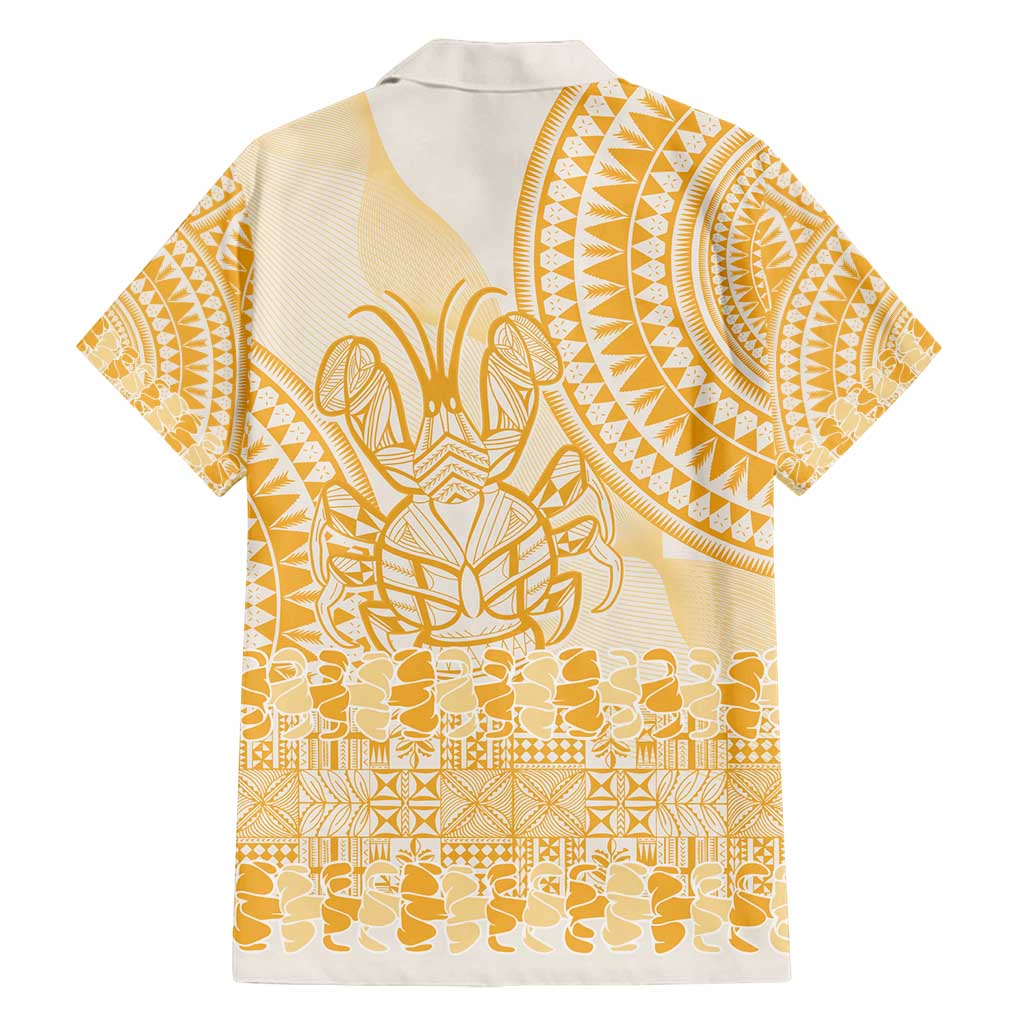 Niue Language Week Family Matching Puletasi and Hawaiian Shirt The Rock Coconut Crab - Siapo Gold Pastel LT14 - Polynesian Pride