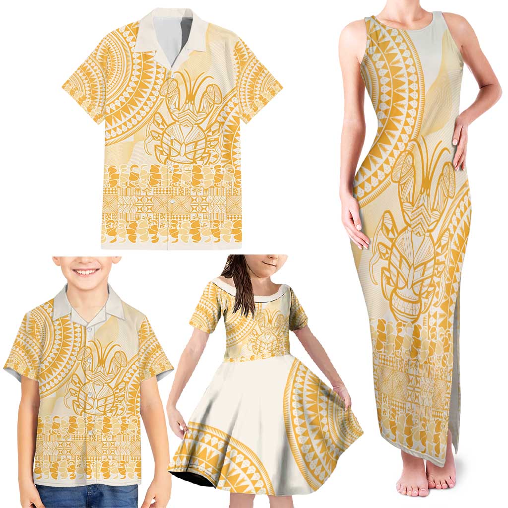 Niue Language Week Family Matching Tank Maxi Dress and Hawaiian Shirt The Rock Coconut Crab - Siapo Gold Pastel LT14 - Polynesian Pride