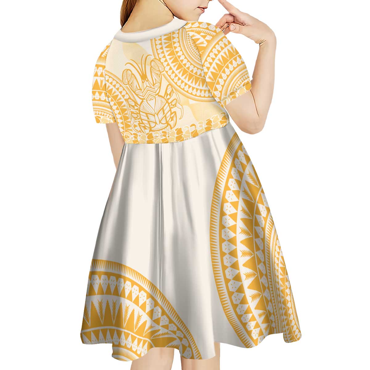 Niue Language Week Kid Short Sleeve Dress The Rock Coconut Crab - Siapo Gold Pastel